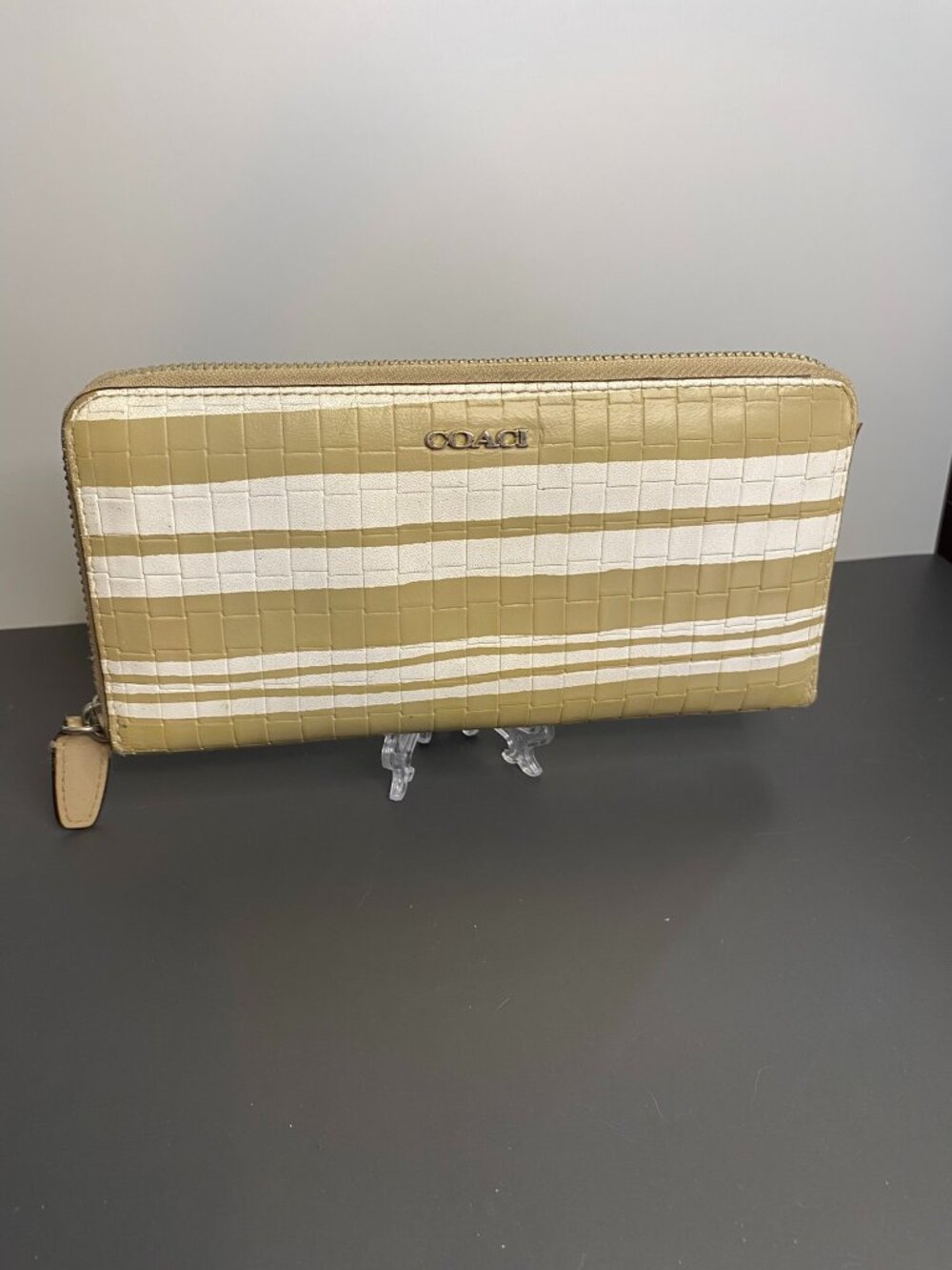 Coach Tan and White Zip Around Wallet